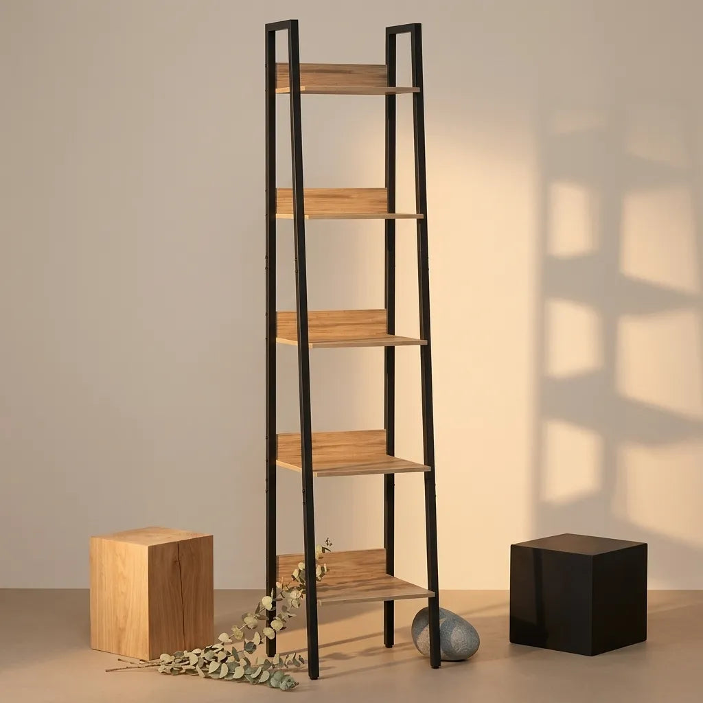 Bibliothèque échelle 5 niveaux bois et métal - Le Inclinio
