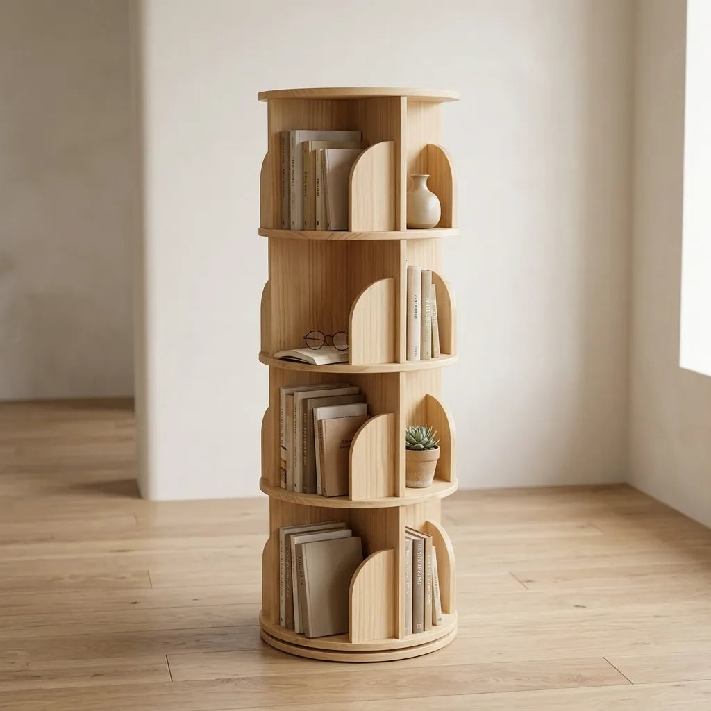 Bibliothèque en bois naturel rotative - Le Tournelio
