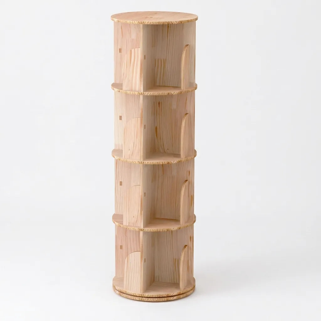 Bibliothèque en bois naturel rotative - Le Tournelio