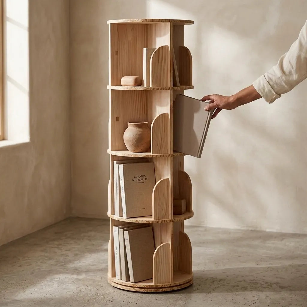 Bibliothèque en bois naturel rotative - Le Tournelio