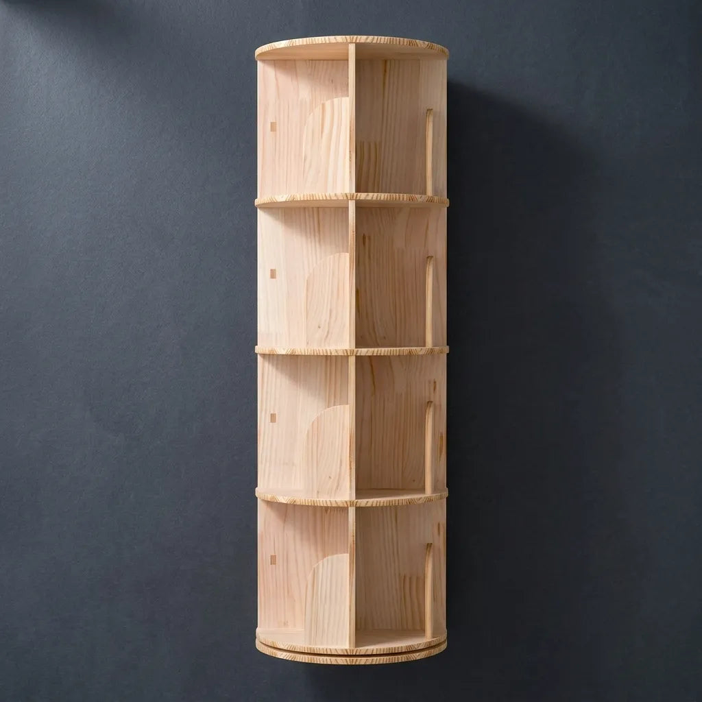 Bibliothèque en bois naturel rotative - Le Tournelio