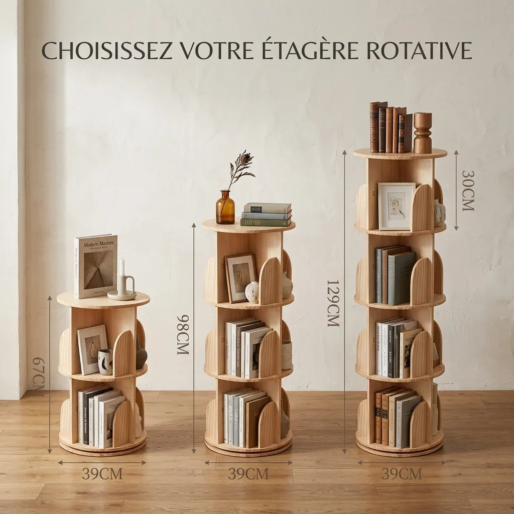 Bibliothèque en bois naturel rotative - Le Tournelio