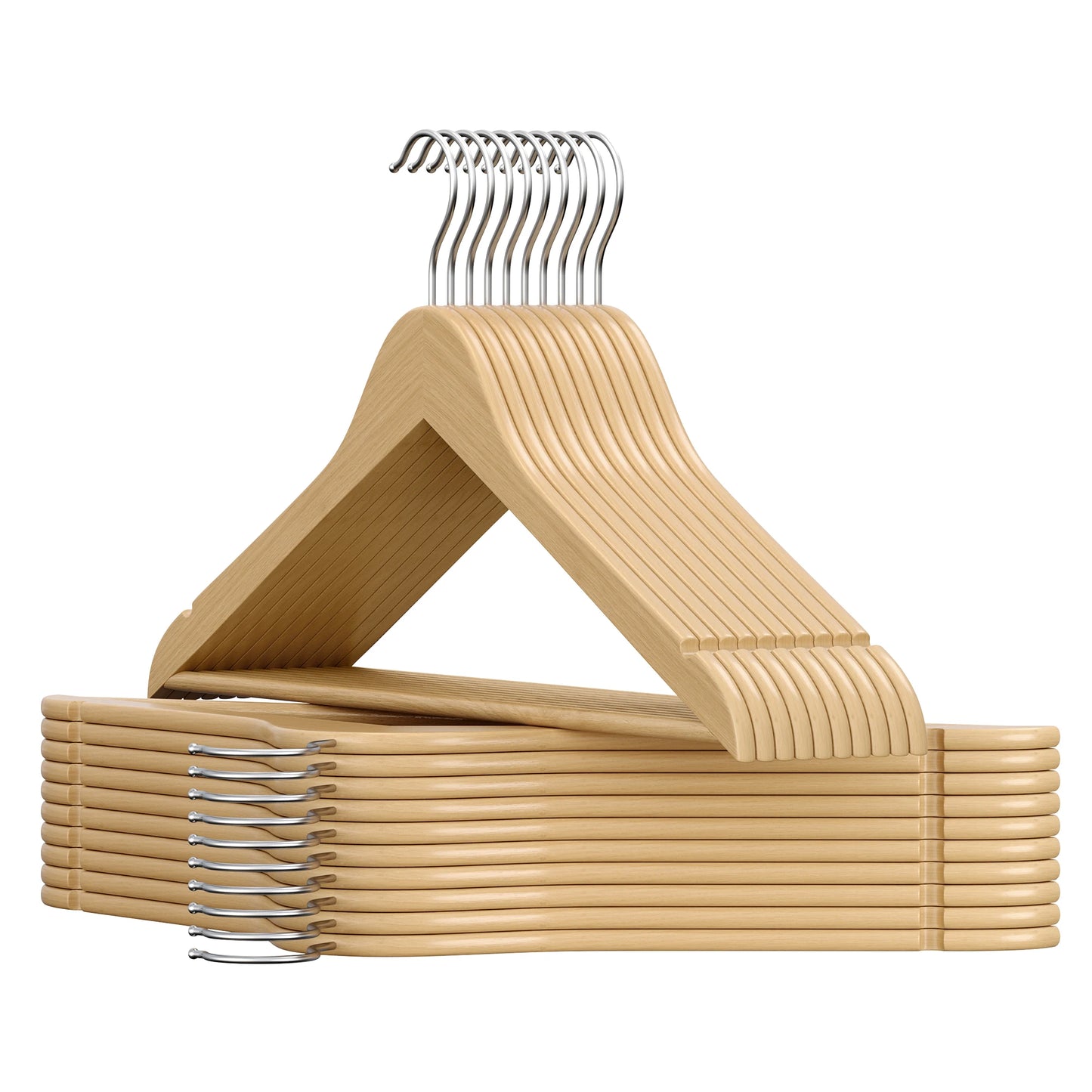 Lot de 20 cintres Le Slimio en bois de bouleau naturel, ultra-minces et robustes.