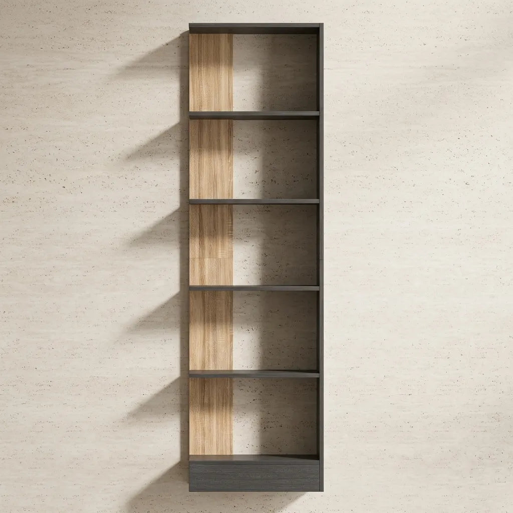 Colonne de rangement chêne 5 compartiments pour salon - Le Duotonio
