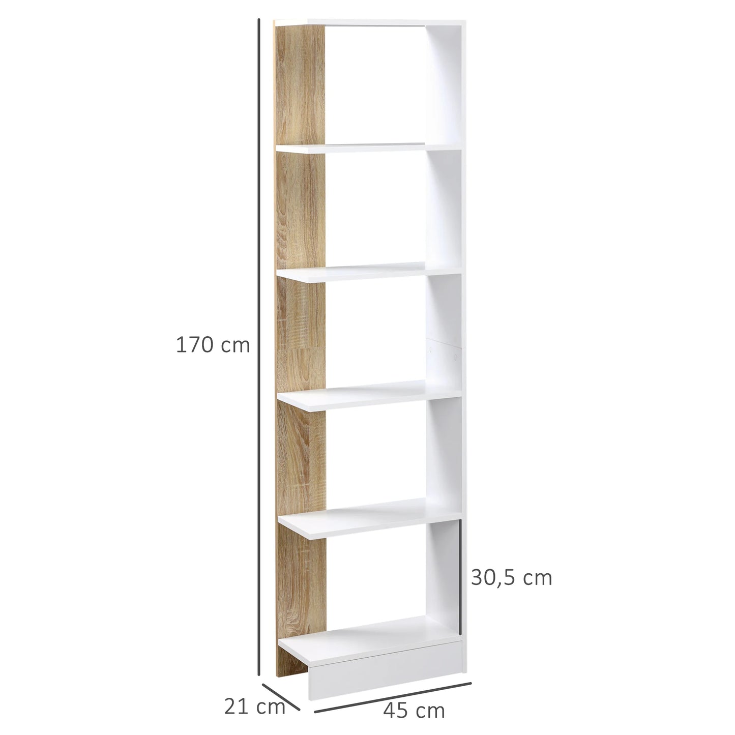 Colonne de rangement chêne 5 compartiments pour salon - Le Duotonio