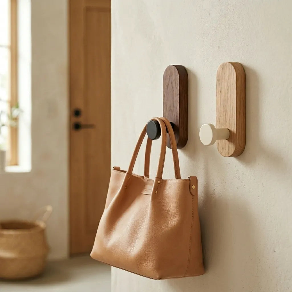 crochets muraux Le Capsulio bois noyer, aluminium design scandinave autocollant