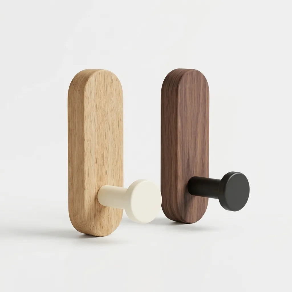 crochets muraux Le Capsulio bois noyer, aluminium design scandinave autocollant