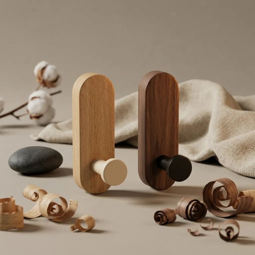 crochets muraux Le Capsulio bois noyer, aluminium design scandinave autocollant