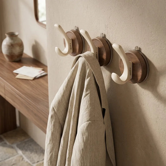 Lot de 4 crochets adhésifs noyer pour salle de bain - Le Doublio