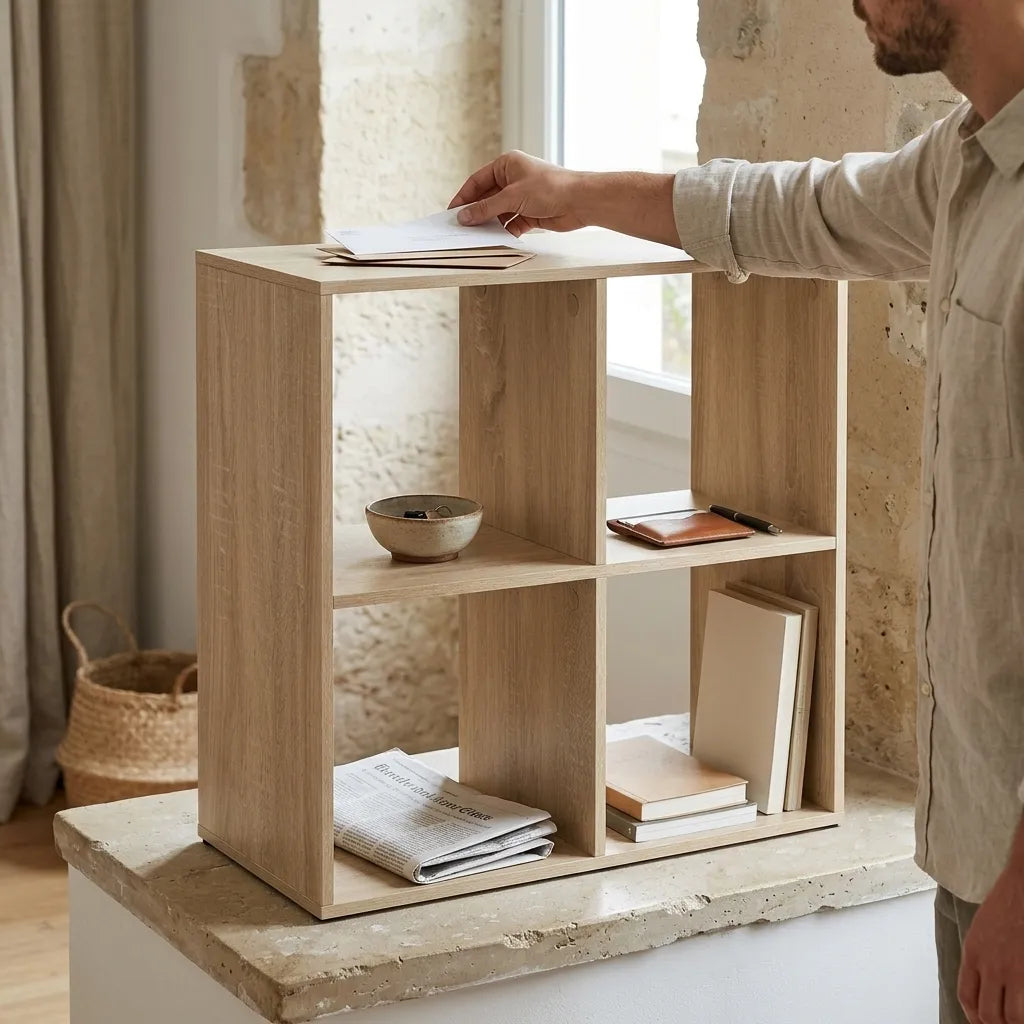 Petite étagère de rangement en bois 4 cases - Le Quadrio