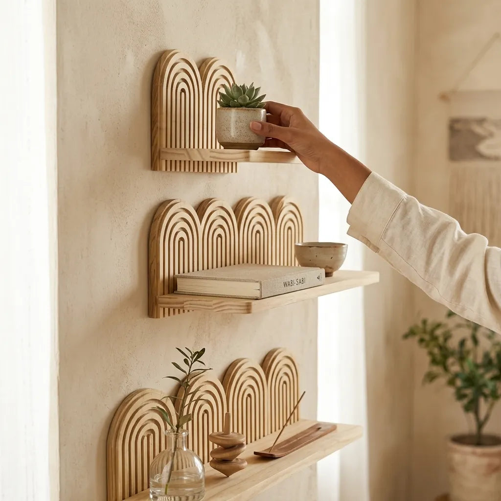 Étagère murale en bois boho avec arches - L'Archio