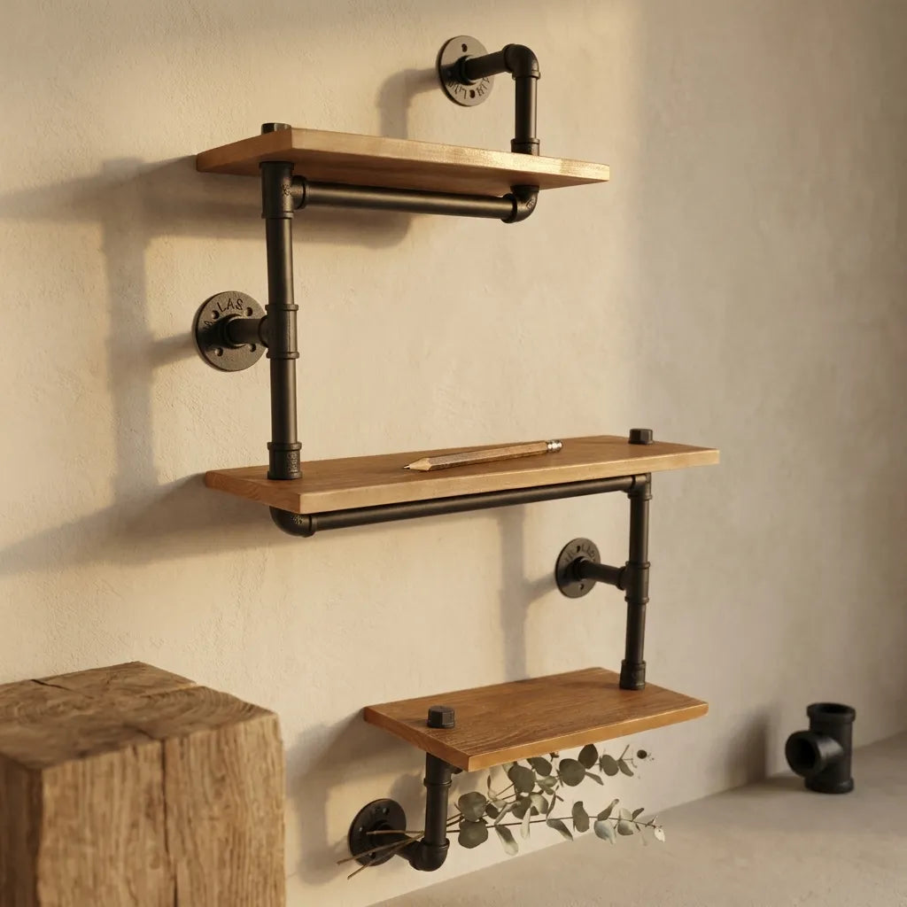 Étagère murale industrielle 3 niveaux bois et métal - Le Pipio