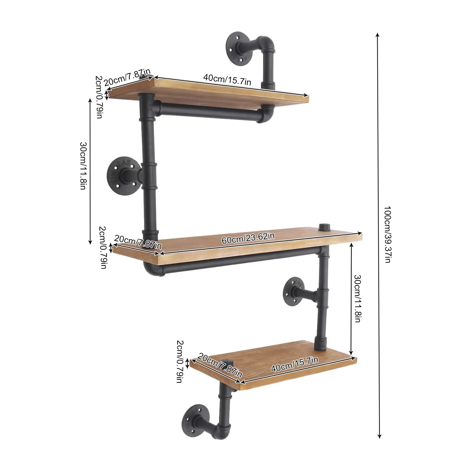 Étagère murale industrielle 3 niveaux bois et métal - Le Pipio