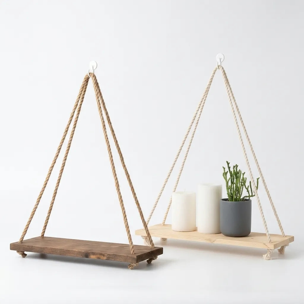 Étagère murale suspendue en bois et corde de chanvre - La Swingio