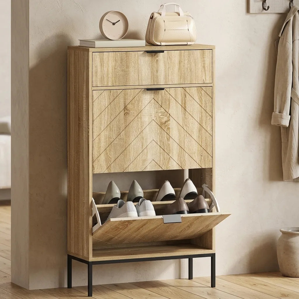 Meuble à chaussures d'entrée en bois avec tiroirs rabattables - Le Calzio