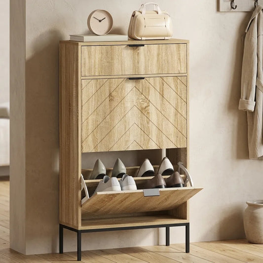 Meuble à chaussures d'entrée en bois avec tiroirs rabattables - Le Calzio