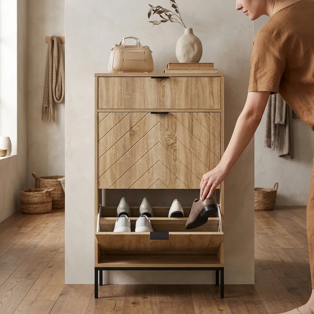 Meuble à chaussures d'entrée en bois avec tiroirs rabattables - Le Calzio