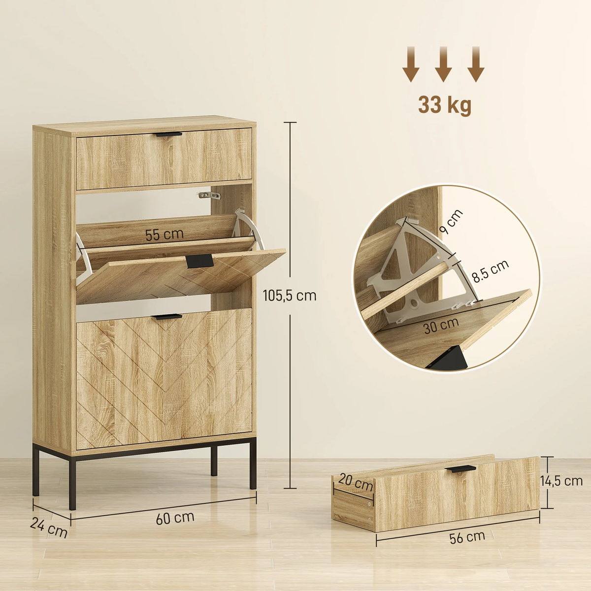 Meuble à chaussures d'entrée en bois avec tiroirs rabattables - Le Calzio