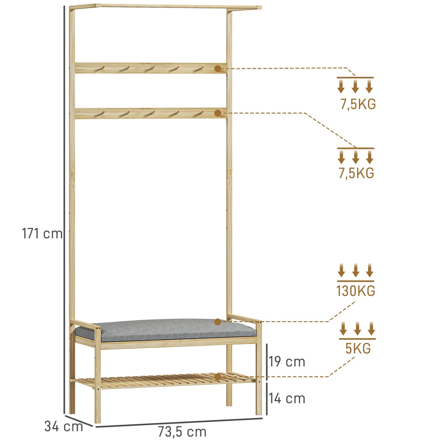 meuble d'entrée en bambou avec étagère et banc