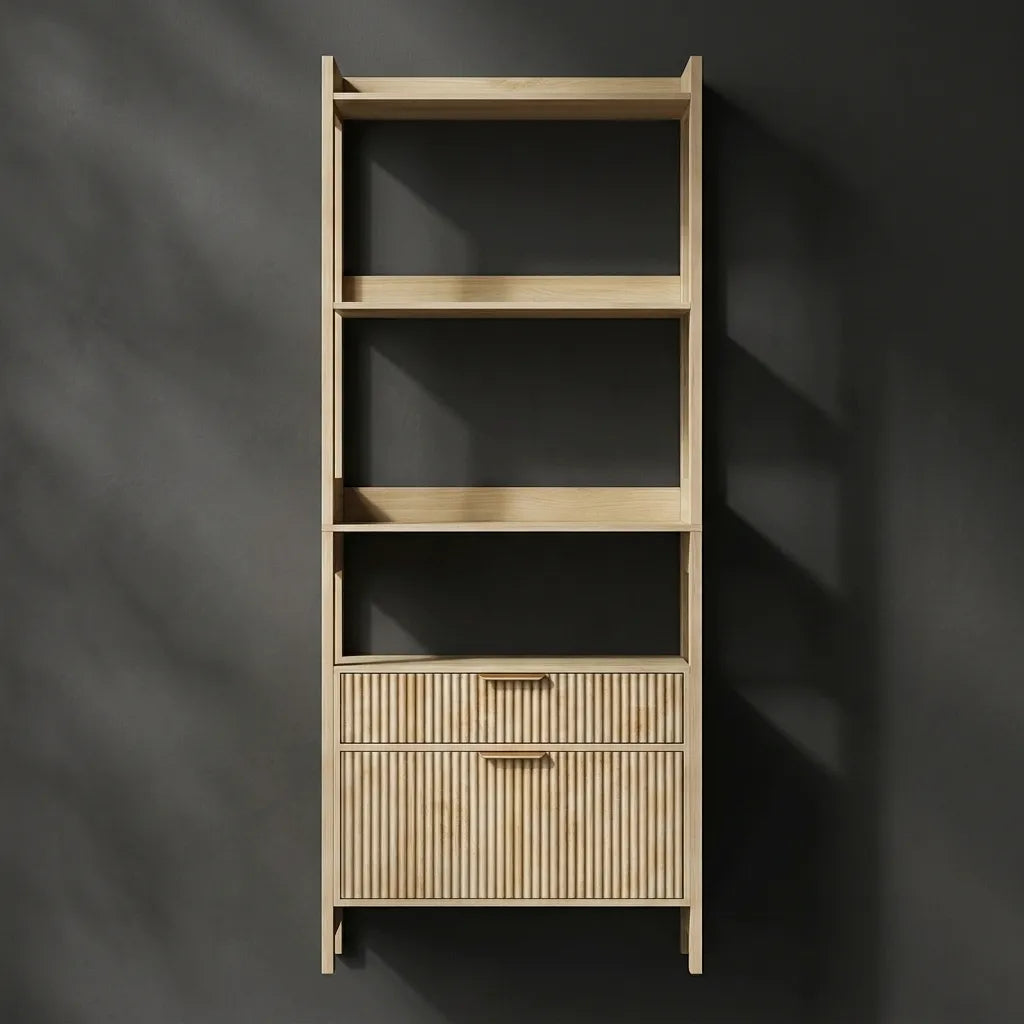 Meuble de rangement avec tiroirs cannelés et étagères en bois - Le Cannelio
