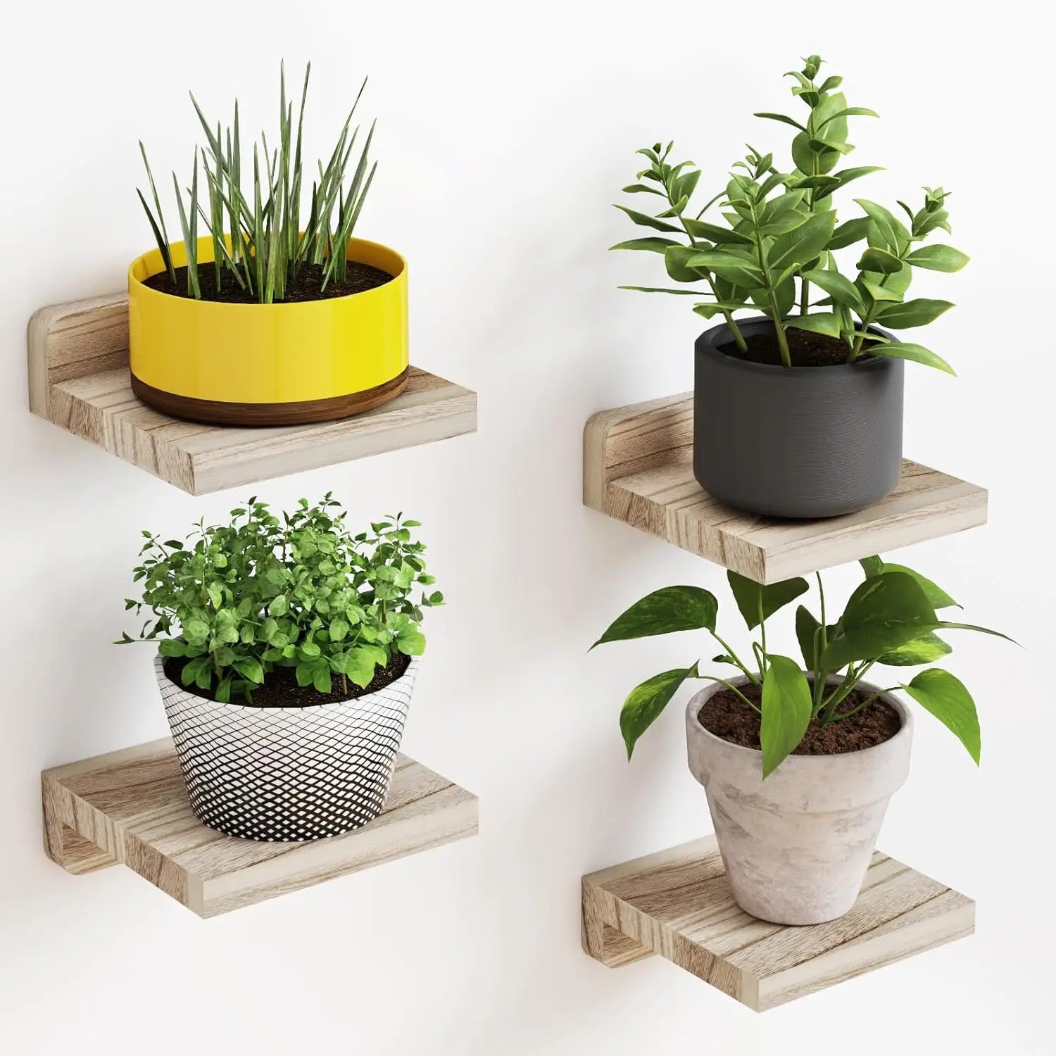 Pack de 4 mini étagères murales flottantes en bois - Le Minio