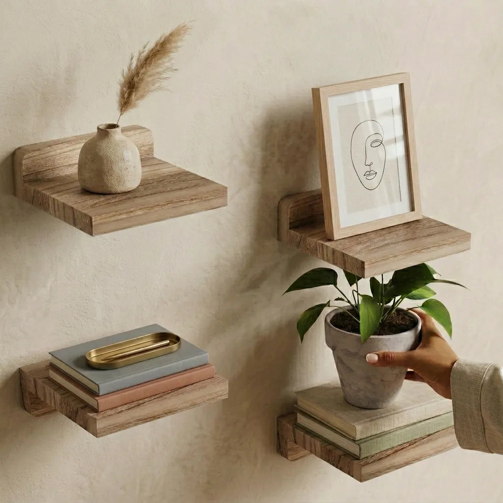 Pack de 4 mini étagères murales flottantes en bois - Le Minio