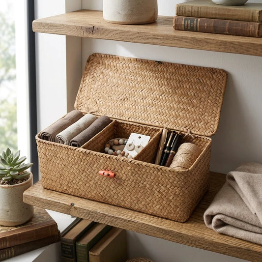 Panier de rangement tressé 3 compartiments en jonc de mer - Le Triorio