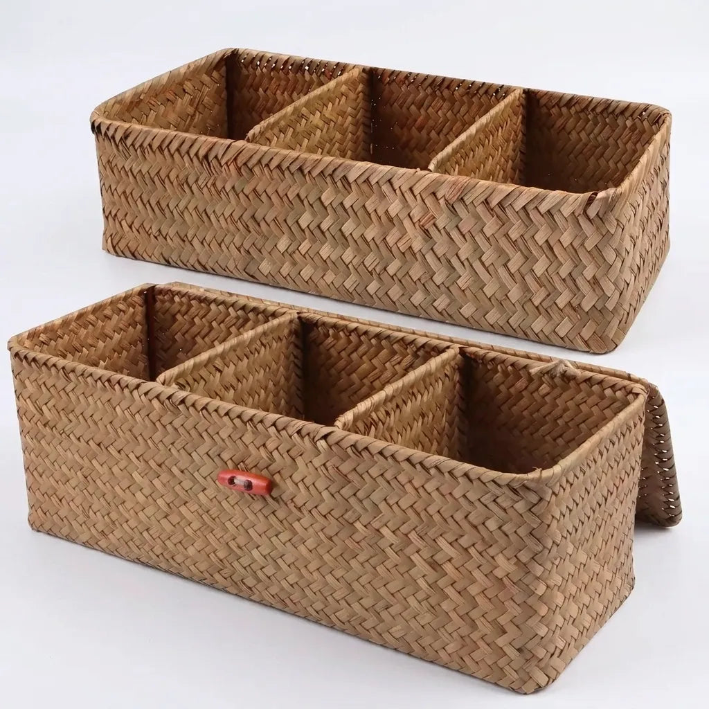 Panier de rangement tressé 3 compartiments en jonc de mer - Le Triorio