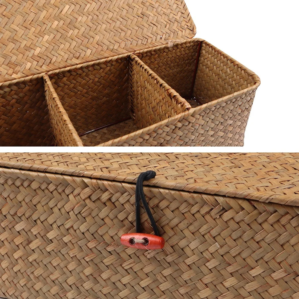Panier de rangement tressé 3 compartiments en jonc de mer - Le Triorio