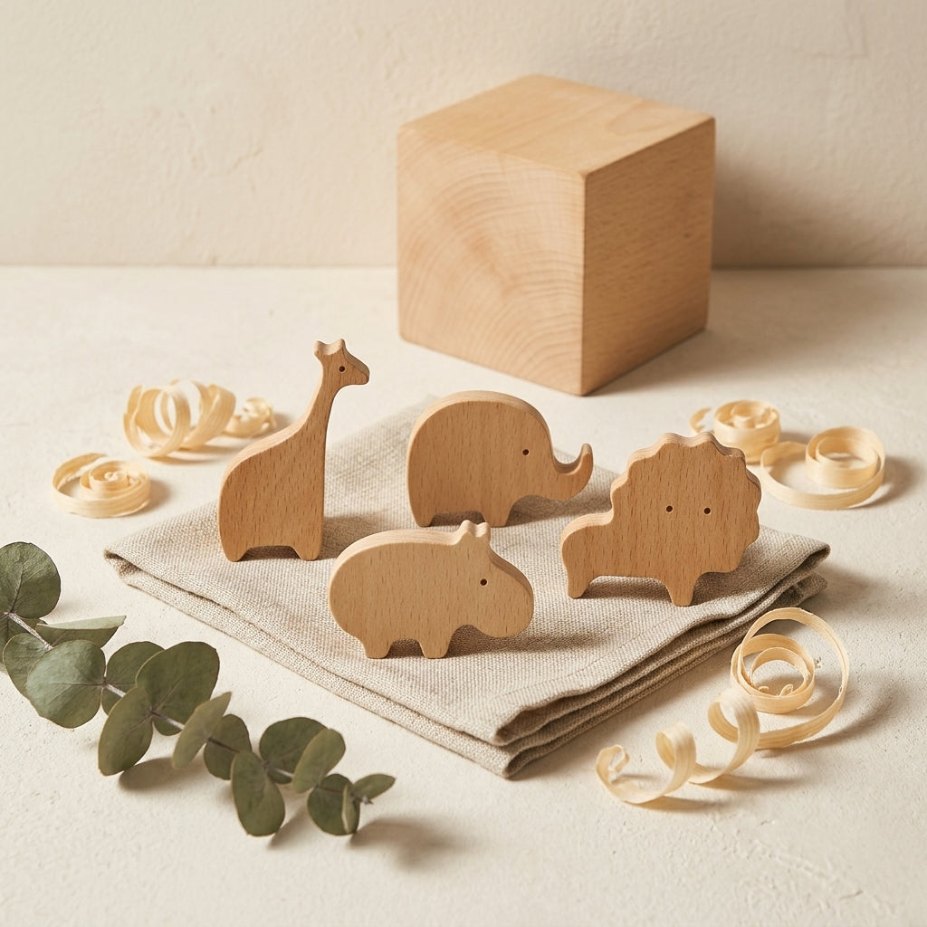 Patères murales enfant Animio en bois de hêtre, designs animaux ludiques.