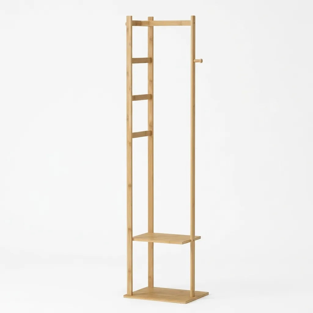 Portant à vêtements compact en bambou avec étagères - Le Towerio