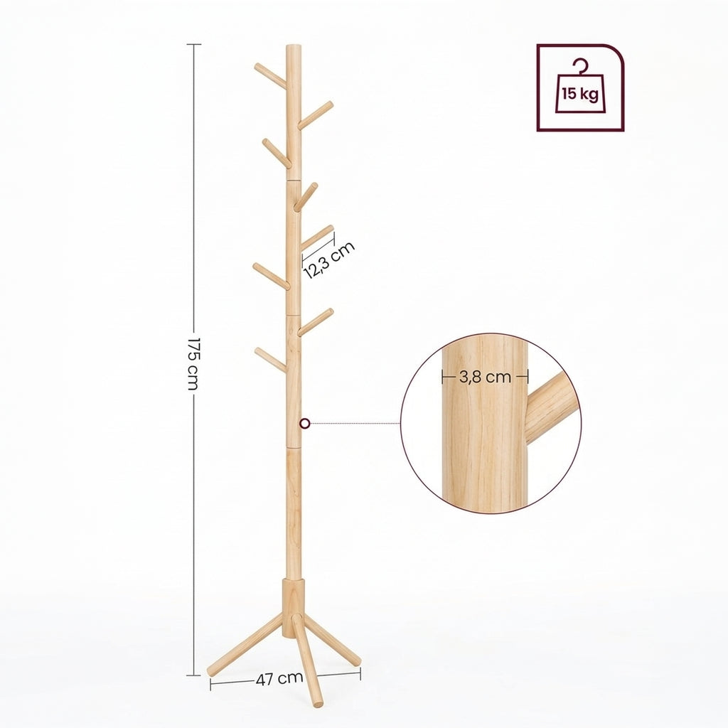 portant manteau sur pied réglable en bois clair