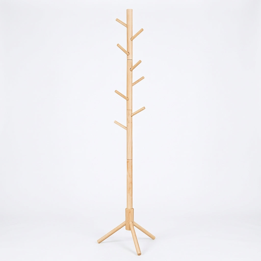 portant manteau sur pied réglable en bois clair
