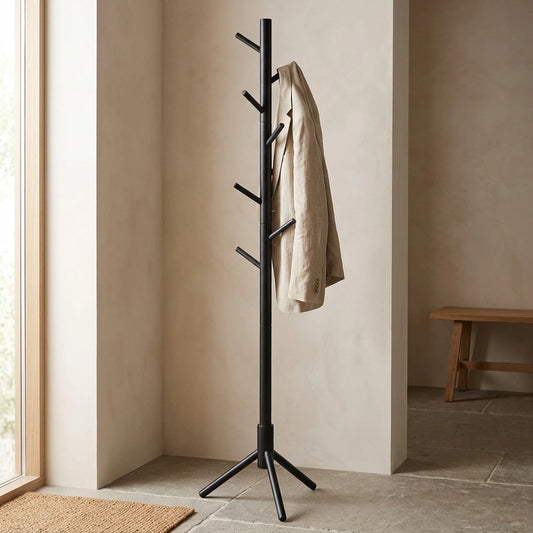 portant manteau sur pied réglable en bois noir