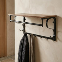 Porte-manteau mural industriel avec étagère et volutes - Le Voluto