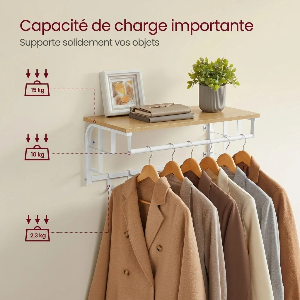 Porte manteau mural moderne en bois blanc - Le Muralo