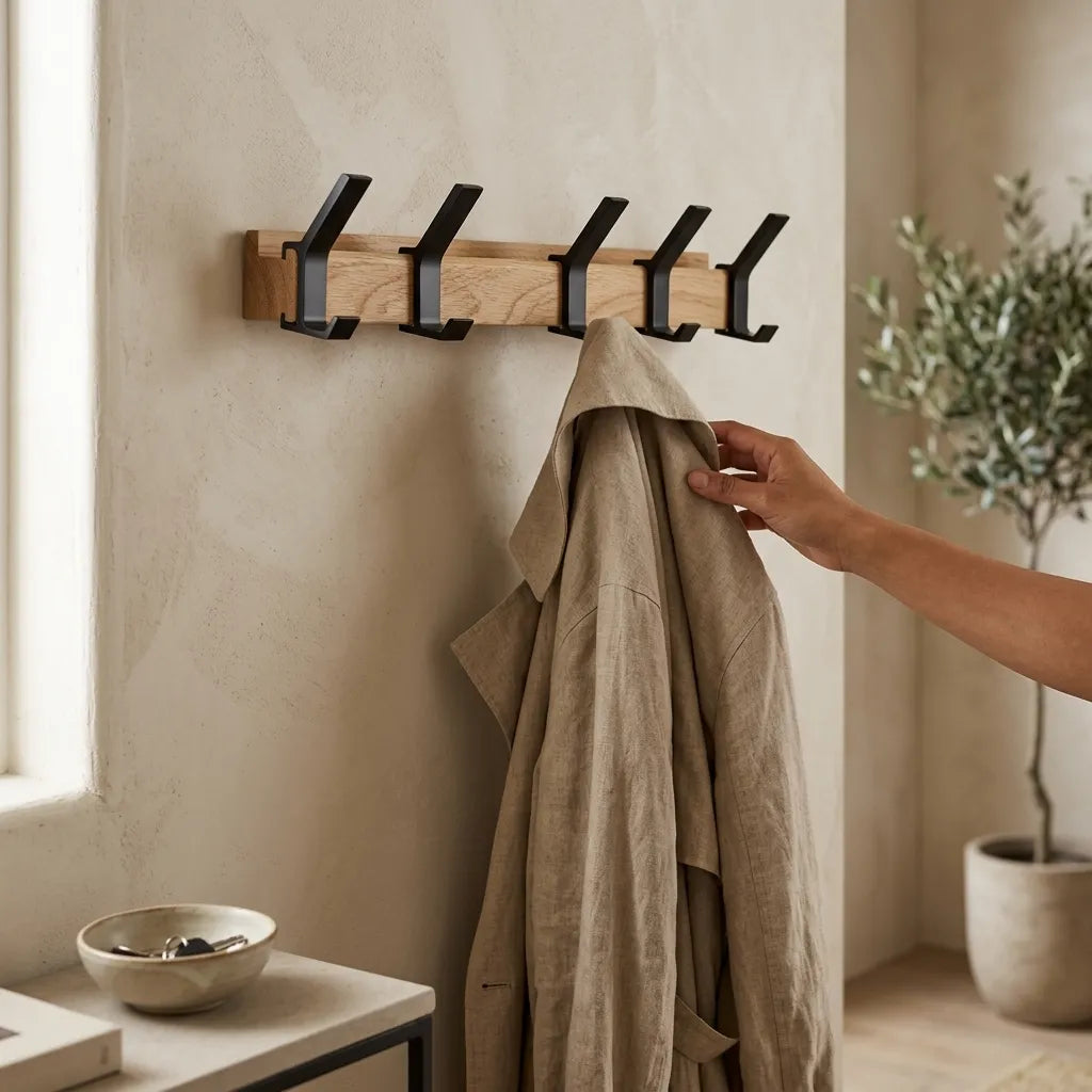 Porte-manteau mural nordique en bois et aluminium pivotant - Le Pivotio