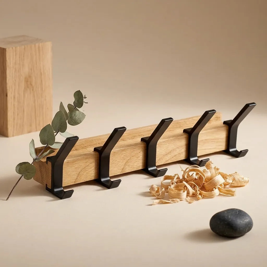 Porte-manteau mural nordique en bois et aluminium pivotant - Le Pivotio