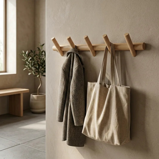 Porte-manteau mural pour couloir en bois de chêne - Le Pencheio
