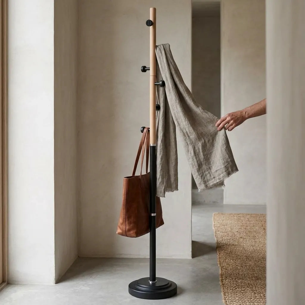 Porte-manteau sur pied métal et bois massif - Le Cimento