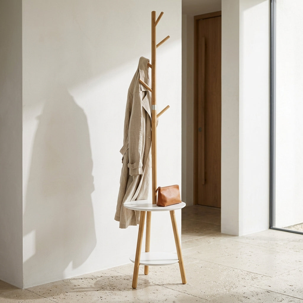 Porte manteau sur pieds design en bois 