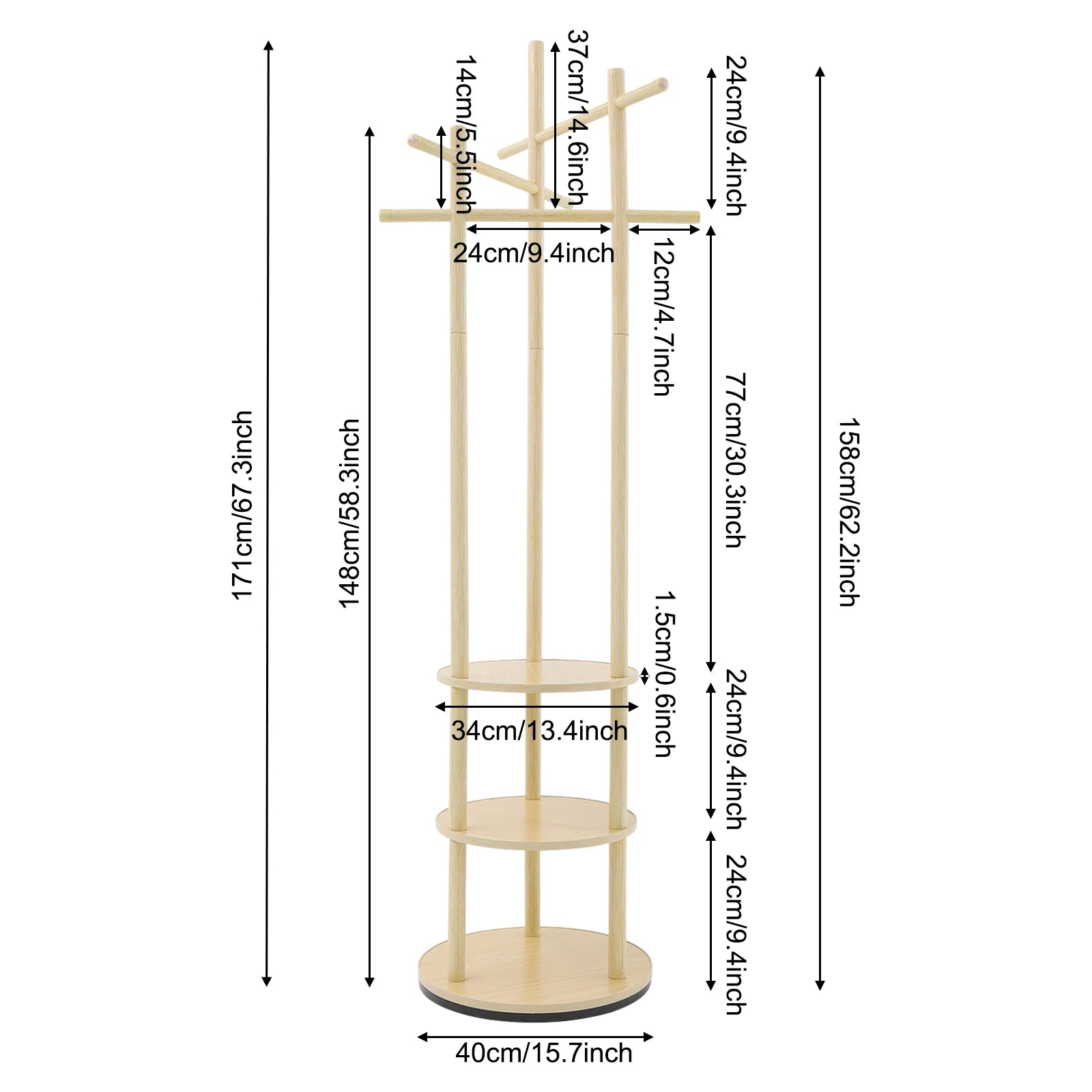 Porte-manteau rotatif en bois avec étagères - Le Spinio