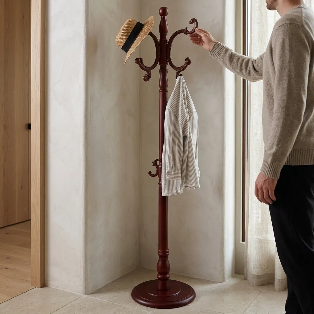 Porte-manteau sur pied perroquet classique en bois - Le Victoreo