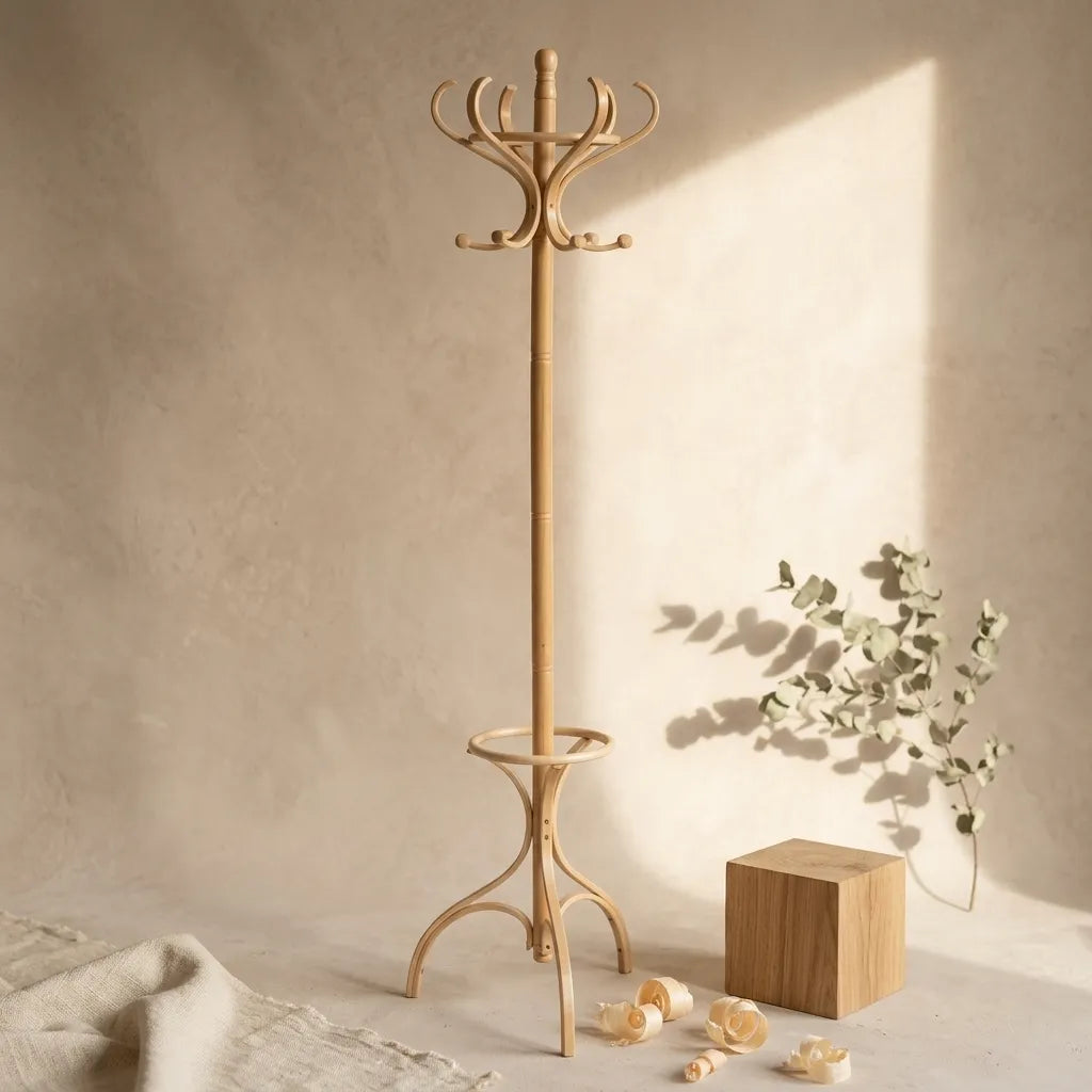 Porte-manteau sur pied rotatif en bouleau style bistrot - Le Bistrio