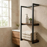 Porte-serviette mural en bois et métal salle de bain 2 niveaux - Le Bathio