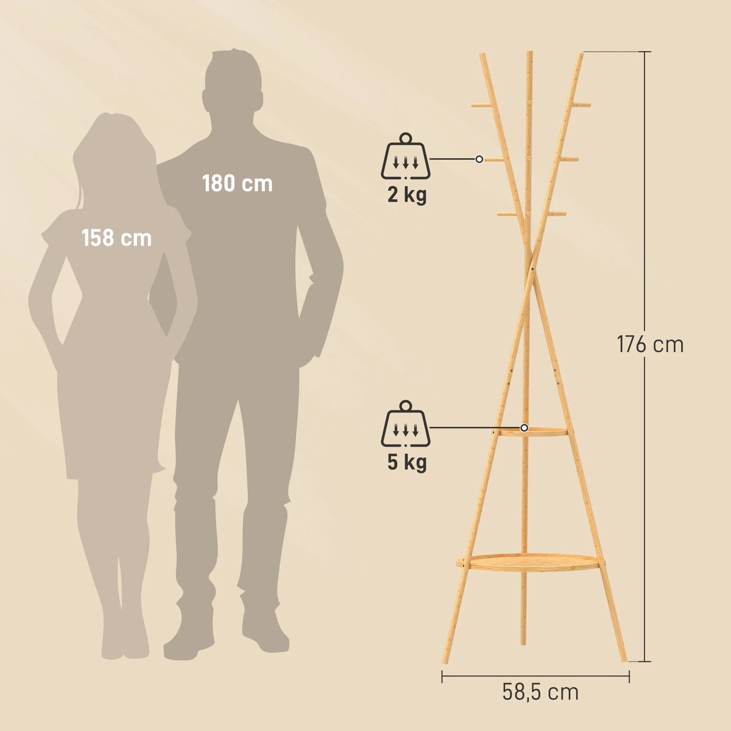 Porte vêtement sur pied trépied en bambou avec étagères - Le Tripodio