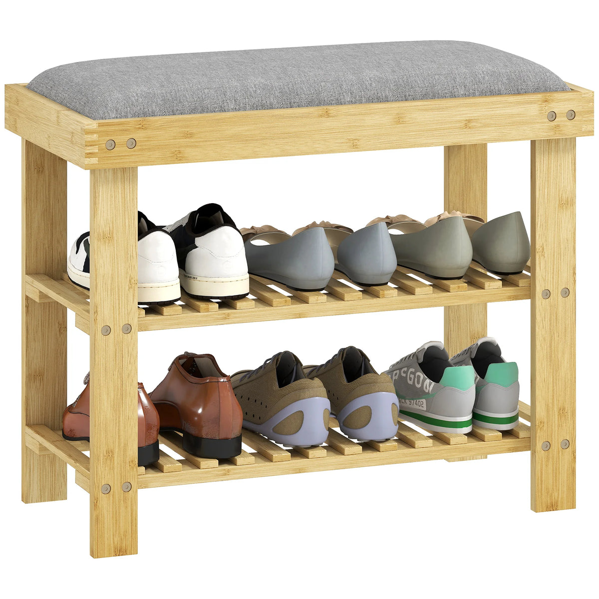 Range-chaussures en bambou 3 niveaux avec assise coussinée - Le Cuscio