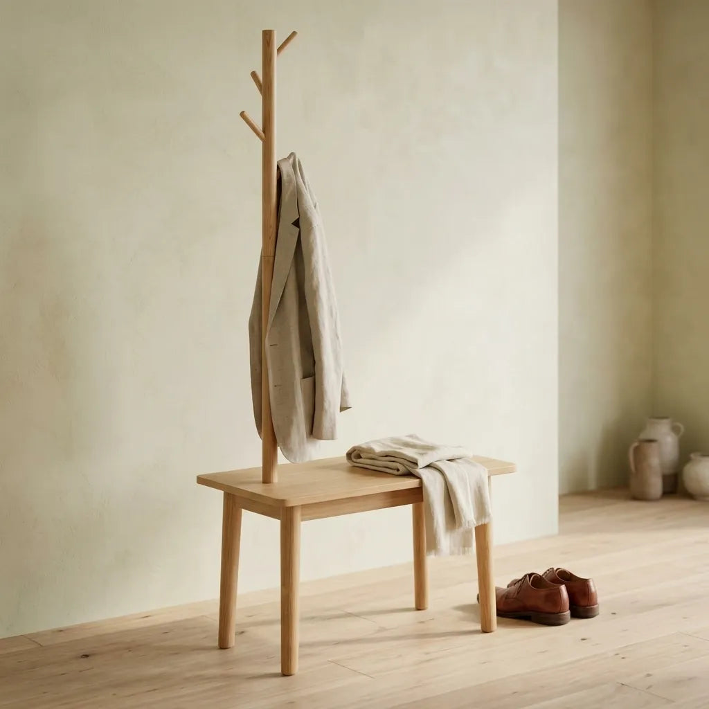 Table d'appoint 2-en-1 avec arbre à crochets en bois massif - Le Duetio