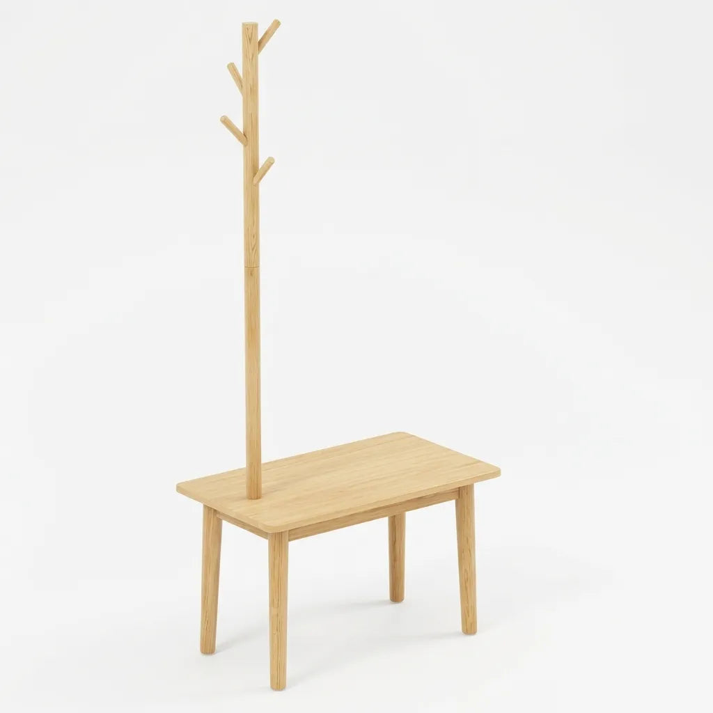 Table d'appoint 2-en-1 avec arbre à crochets en bois massif - Le Duetio