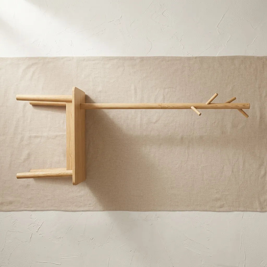Table d'appoint 2-en-1 avec arbre à crochets en bois massif - Le Duetio
